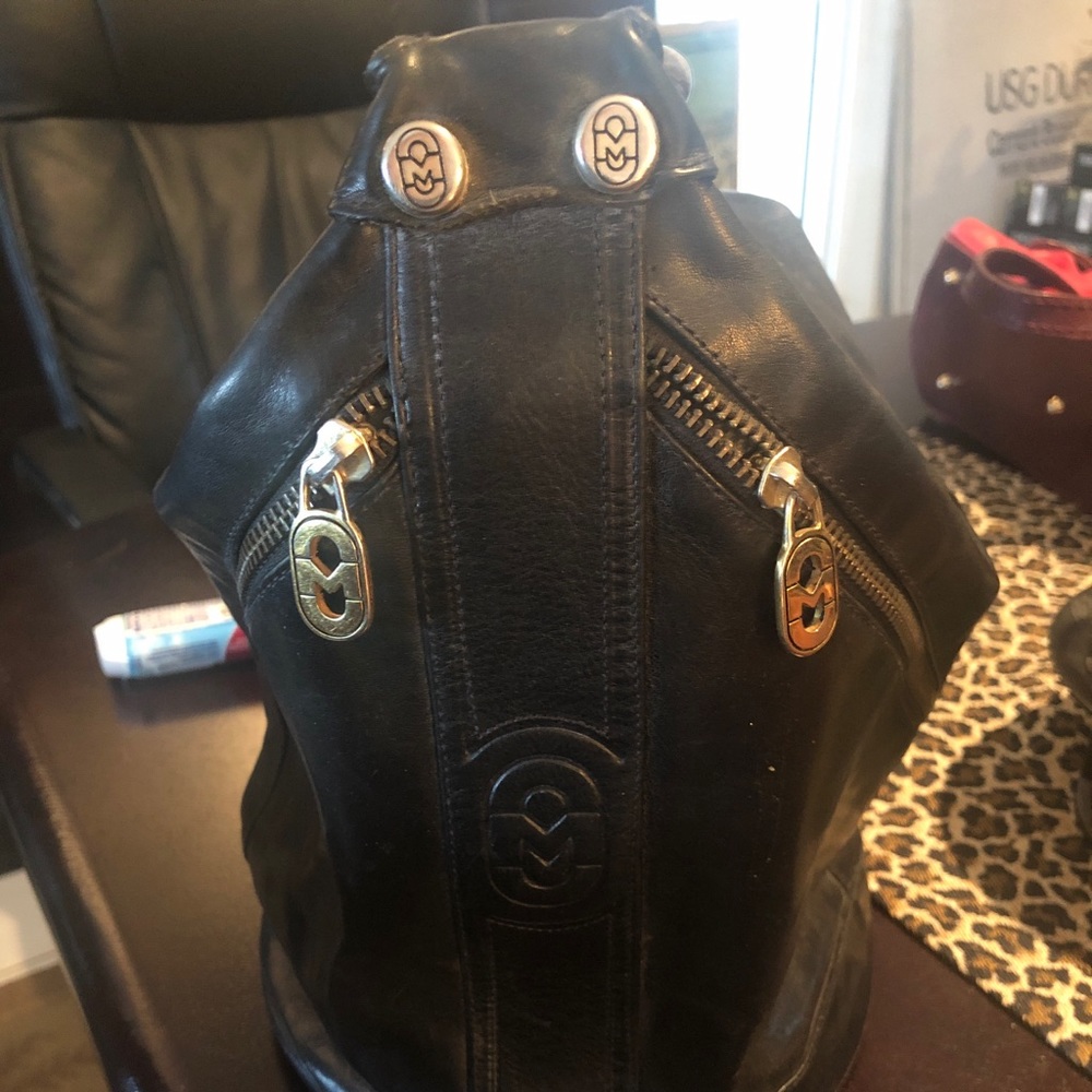 Black thick leather backpack purse
